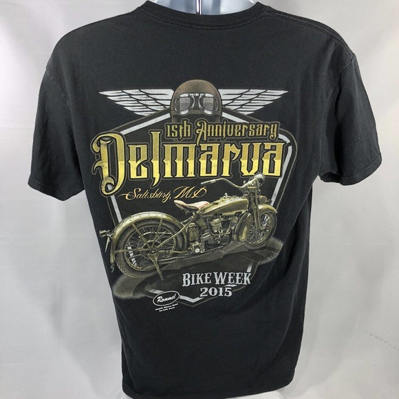 Delmarva Salisbury, MD 2015 Bike Week T-Shirt Men's Large To Medium Double Sided - Picture 2 of 12